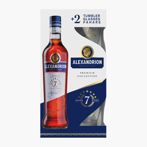 Alexandrion 7 Stars Premium Collection Brandy with two branded glasses 700ml