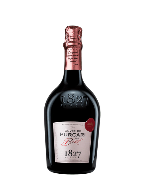 Purcari Cuvee de Purcari Brut Rose Moldovan Sparkling Wine with two branded glasses