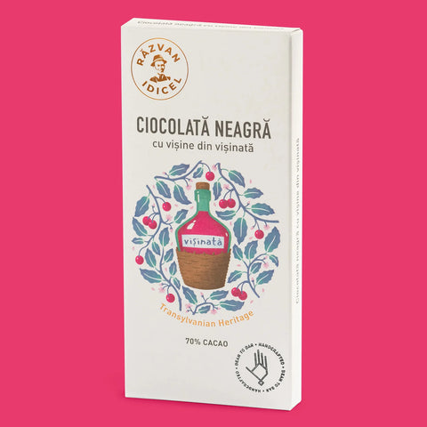 Razvan Idicel Dark Chocolate with sour cherries from sour cherry liqueur 70% cocoa 80g