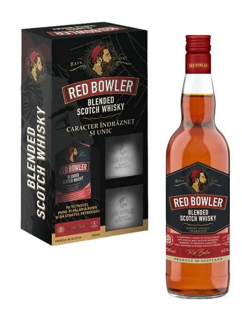Red Bowler Blended Scotch Whisky with 2 branded glasses 700ml