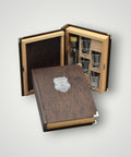 Bottle and glasses in a wooden book case gift set Husband