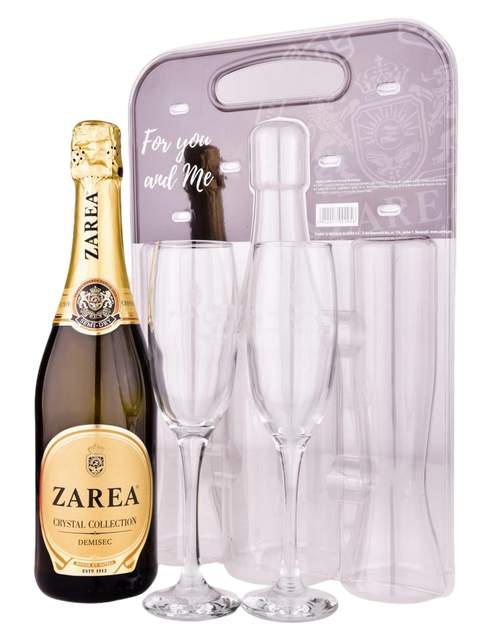 Zarea Crystal Collection White Sparkling Wine (Medium Dry) with two branded glasses