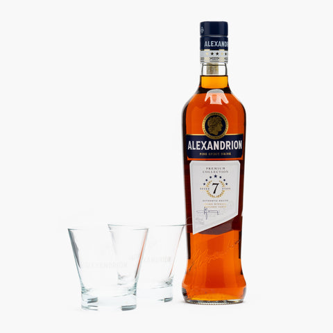 Alexandrion 7 Stars Premium Collection Brandy with two glasses 700ml