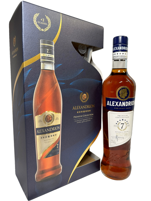 Alexandrion 7 Stars Premium Collection Brandy with two glasses 700ml