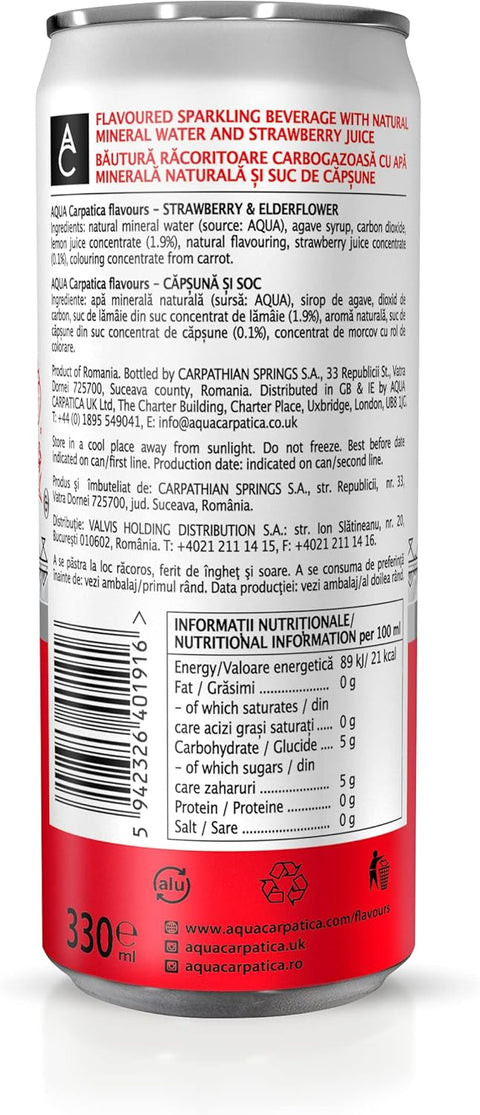 Aqua Carpatica Strawberry & Elderflower Flavoured Water 6x330ml