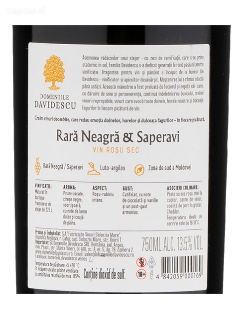 Domeniile Davidescu Rara Neagra & Saperavi Moldovan Red Wine