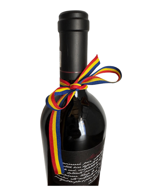 Romanian flag ribbon per bottle