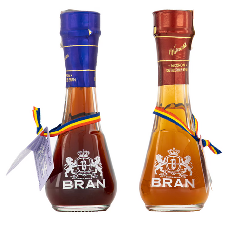 Bran (gift set / taste pack) sour cherry and blueberry liqueur in two traditional glasses (Set miniaturi visinata si afinata in toi) 2x45ml