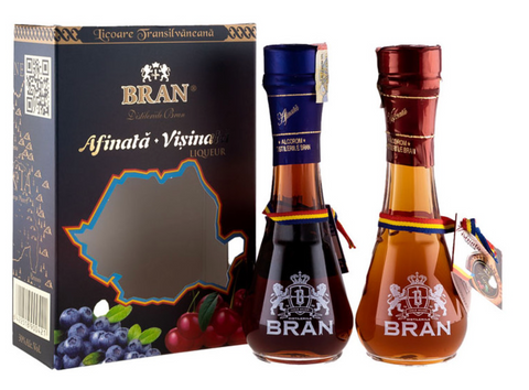 Bran (gift set / taste pack) sour cherry and blueberry liqueur in two traditional glasses (Set miniaturi visinata si afinata in toi) 2x45ml