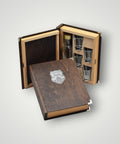 Bottle and glasses in a wooden book case gift set Grandpa