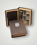 Bottle and glasses in a wooden book case gift set Father Dad