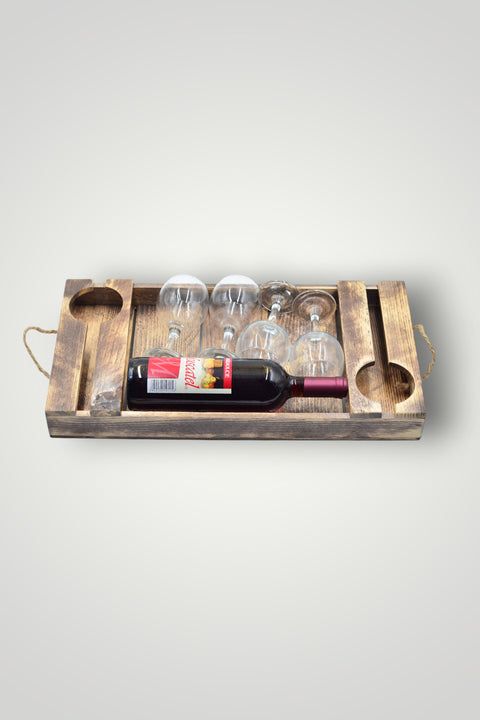 Wooden wine tray with glasses