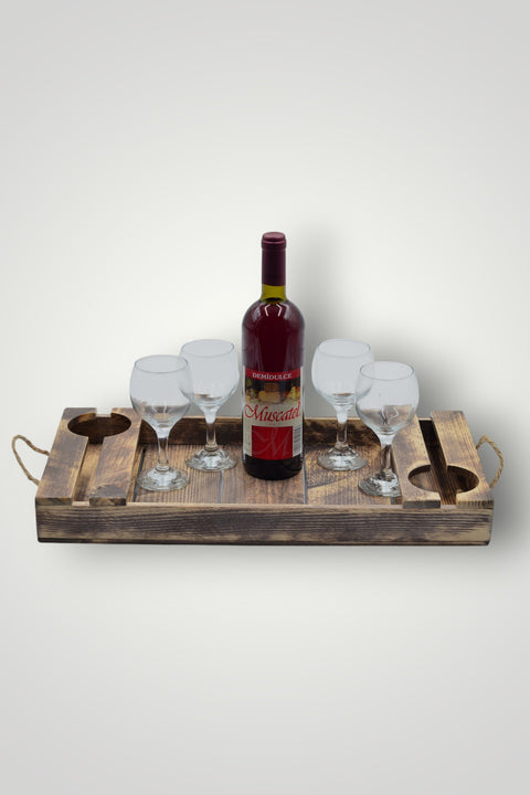 Wooden wine tray with glasses