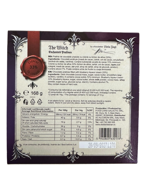 The Witch Enchanted Fine chocolate pralines filled with blueberry liqueur 168g